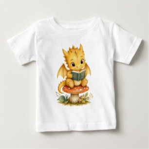 Süßer gelber Babydrache beim Lesen auf einem Pilz Baby T-shirt