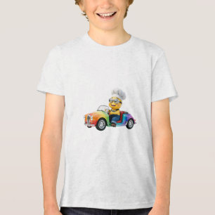 Süßer gelber Koch fährt Regenbogen-Oldtimer Tri-Blend Shirt