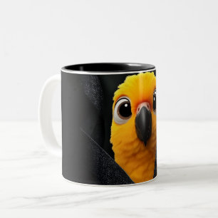 Süßer gelber Papagei Peekaboo schwarze Kaffeetasse