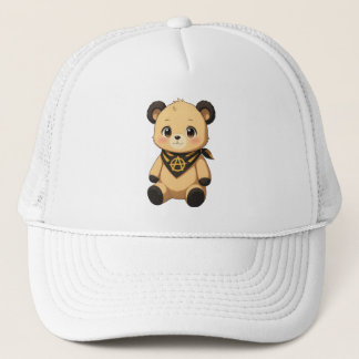 Süßer gelber und schwarzer Ancap-Teddybär  Truckerkappe