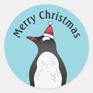Süßer Gentoo-Pinguin mit einem Weihnachtsmann-Hut Runder Aufkleber