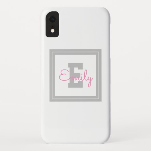 Süßer gerahmter Name & Monogramm | Hellgrau & Rosa Case-Mate iPhone Hülle (Rückseite)