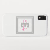 Süßer gerahmter Name & Monogramm | Hellgrau & Rosa Case-Mate iPhone Hülle (Rückseite (Horizontal))