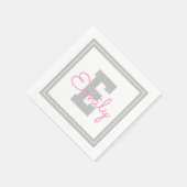 Süßer gerahmter Name & Monogramm | Hellgrau & Rosa Serviette (Ecke)