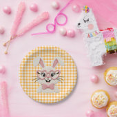 Süßer Gingham-Hase mit rosa Herzbrille Pappteller (Party)