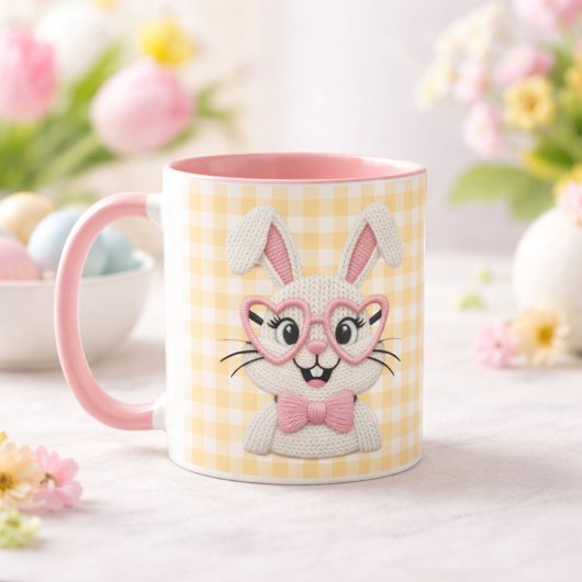 Süßer Gingham-Hase mit rosa Herzbrille Tasse