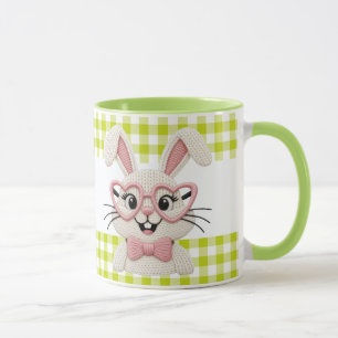 Süßer Gingham-Hase mit rosa Herzbrille  Tasse
