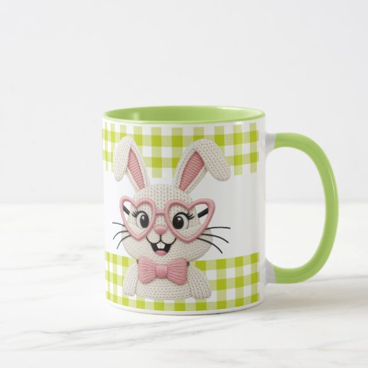 Süßer Gingham-Hase mit rosa Herzbrille Tasse (Rechts)