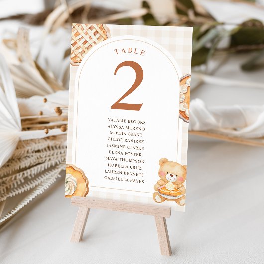 Süßer Gingham-Teddybär-Herbst-Babyshower Tischnummer