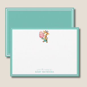 Süßer Giraffenjunge mit Zuckerwatte  Baby Shower Mitteilungskarte