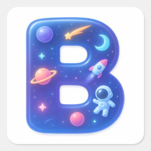 Süßer glänzender Weltraum-Alphabet-Buchstabe B – G Quadratischer Aufkleber