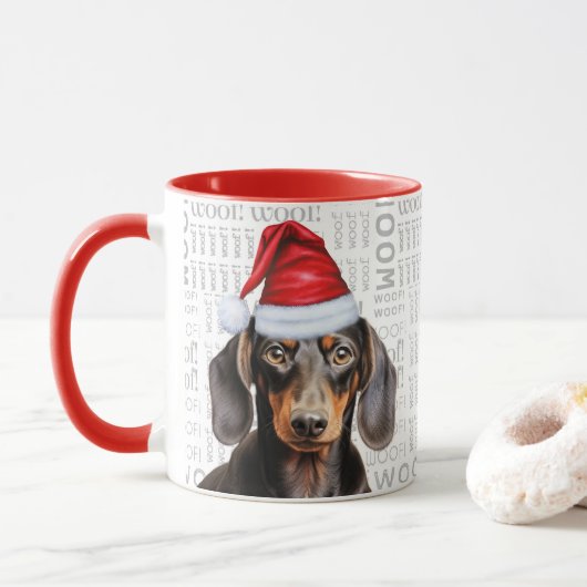 Süßer Glatter Dachshund Liebhaber Weihnachten Urla Tasse (Mit Donut)