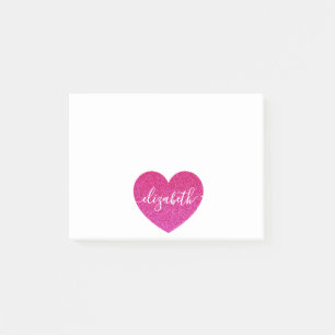 Süßer Glitter Rosa Herz Persönlicher Mädchenname Post-it Klebezettel