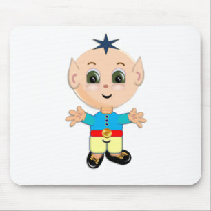 Süßer glücklicher Baby-Elf in blau-gelben Kleidern Mousepad