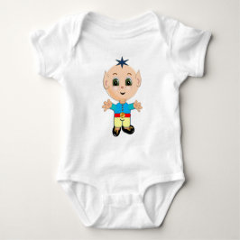 Süßer glücklicher Baby-Elf in blauen und gelben Kl Baby Strampler