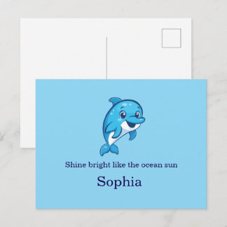 Süßer glücklicher blauer Delfin Cartoon-Meereskrea Feiertagspostkarte
