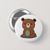 Süßer glücklicher brauner Teddybär Button (Vorne & Hinten)