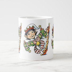 Süßer glücklicher Elf beim Tanzen, Retro-Weihnacht Jumbo-Tasse