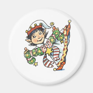 Süßer glücklicher Elf tanzt, Retro-Weihnachts-Cart Magnet