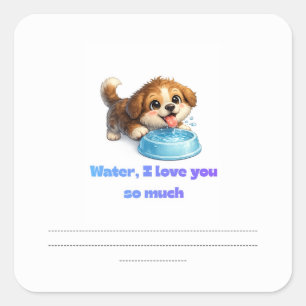 Süßer glücklicher Hund, der Wasser liebt, inspirie Quadratischer Aufkleber