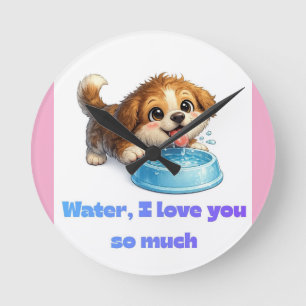 Süßer glücklicher Hund Wasserliebhaber Inspirieren Runde Wanduhr