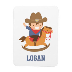 Süßer glücklicher kleiner Cowboy auf Schaukelpferd Magnet