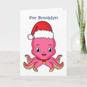 Süßer glücklicher Oktopus mit Weihnachtsmütze Cart Karte