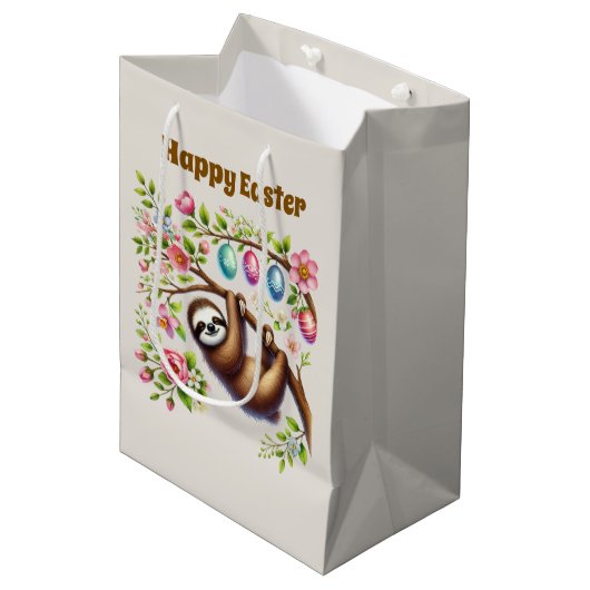Süßer glücklicher Osterfaultier Mittlere Geschenktüte (Vorderseite Schrägansicht)