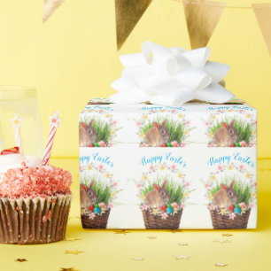 Süßer glücklicher Osterhase im Korb Feiertag  Geschenkpapier
