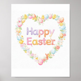 Süßer glücklicher Osterhase & Küken Herz Poster