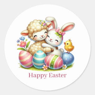 Süßer glücklicher Osterlamm-Hase  Runder Aufkleber