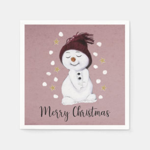 Süßer glücklicher Schneemann rosa Weihnachtsfeiert Serviette