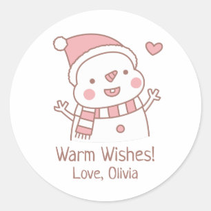 Süßer glücklicher Schneemann, Weihnachts-Doodle Runder Aufkleber