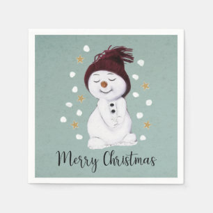 Süßer glücklicher Schneemann Winter Blau Weihnacht Serviette