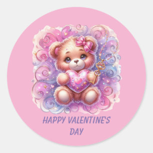 Süßer glücklicher Teddybär zum Valentinstag Runder Aufkleber