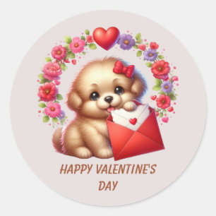 Süßer glücklicher Valentinstag-Welpe Runder Aufkleber