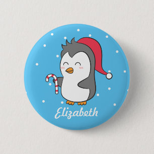 Süßer glücklicher Weihnachtspinguin-Zuckerstange f Button