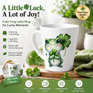 Süßer Glücksfrosch mit Vier-Blatt-Klee-Kaffeetasse Milchtasse