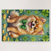 Süßer Glückspomeranian am St. Patrick's Day Puzzle (Horizontal)