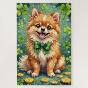 Süßer Glückspomeranian am St. Patrick's Day Puzzle