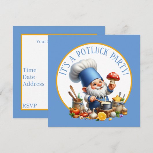 Süßer Gnom-Koch Potluck-Party Einladung (Vorne/Hinten)