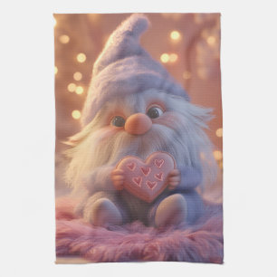 Süßer Gnom mit Herz: Valentinstagsdesign Geschirrtuch