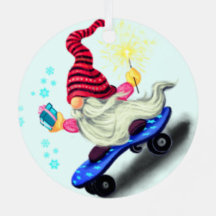 Süßer Gnom mit Skateboard-Weihnachtsdekoration Ornament Aus Metall