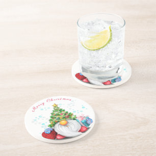 Süßer Gnom mit Weihnachtsbaumhut und Geschenk - Sp Getränkeuntersetzer