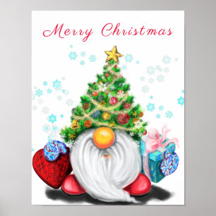 Süßer Gnom mit Weihnachtsbaumhut und Geschenkposte Poster