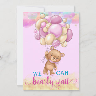 Süßer Gold-Regenbogen-Teddybär-Ballons-Baby-Party Einladung