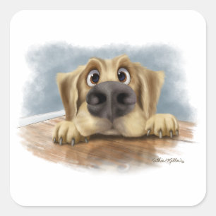 Süßer Golden Retriever Cartoon Quadratischer Aufkleber