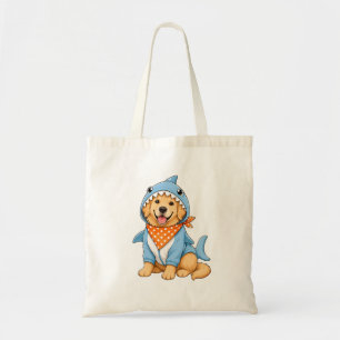 Süßer Golden Retriever Hund im blauen Haikostüm Tragetasche