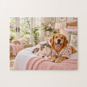 Süßer Golden Retriever Hund, Katze & Häschen Puzzle