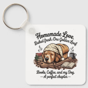 Süßer Golden Retriever-Hund-Laib Bücher & Kaffe Schlüsselanhänger